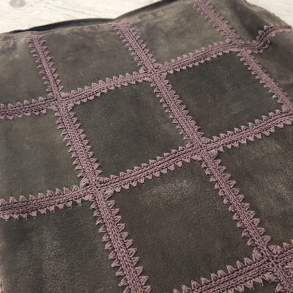 Y2K Vintage Suede Brown Patchwork Midi Skirt, Boho Western , Womens 10 - Picture 3 of 8